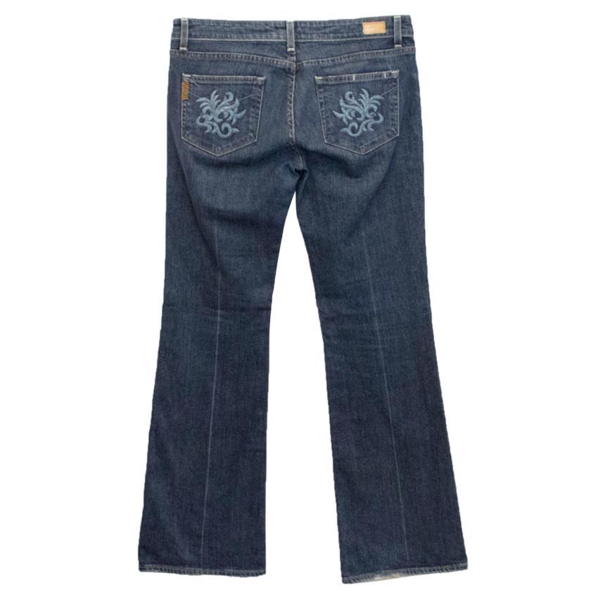 Paige Denim Flared Jeans with Back Pocket Embroidery