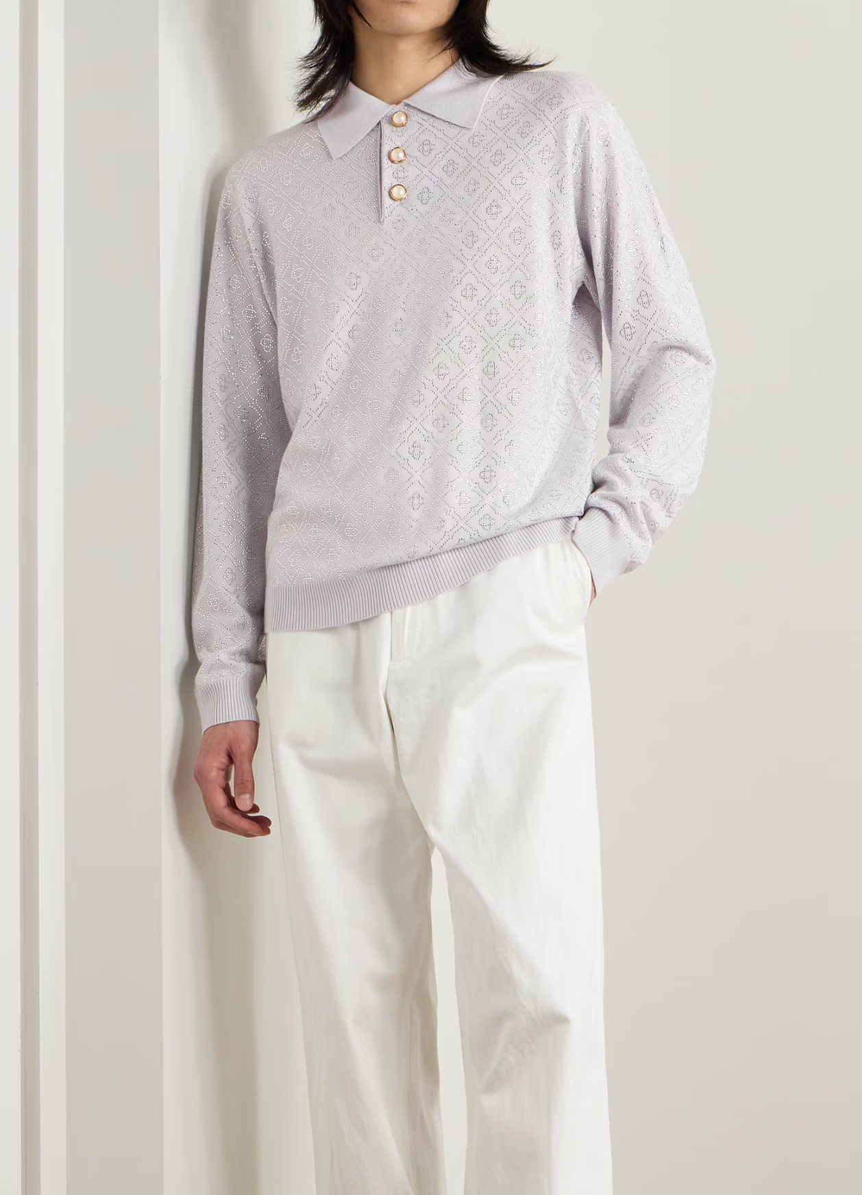 Casablanca Grey Merino Wool Polo Shirt