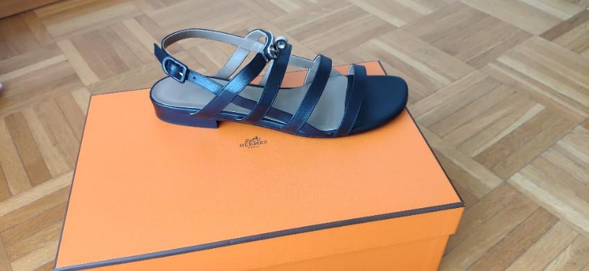 Hermes Black Leather Transat Sandals