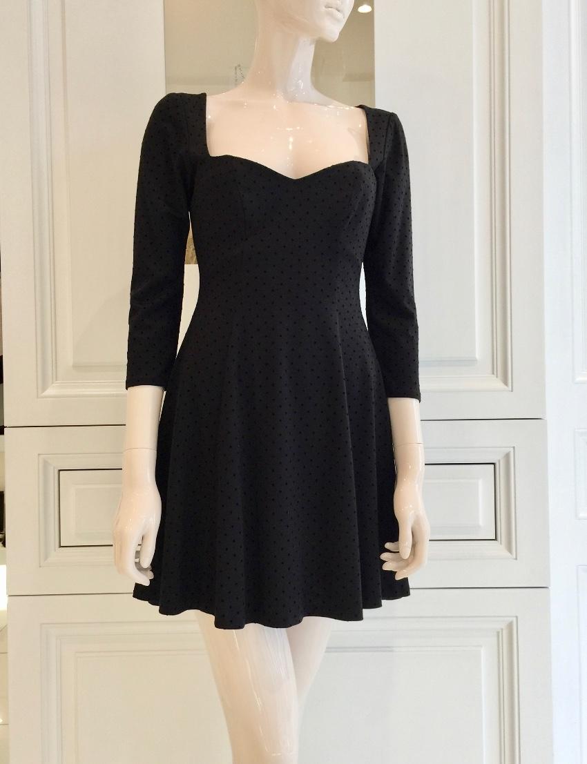French Couture Jersey & Velvet Dot Sweetheart Dress