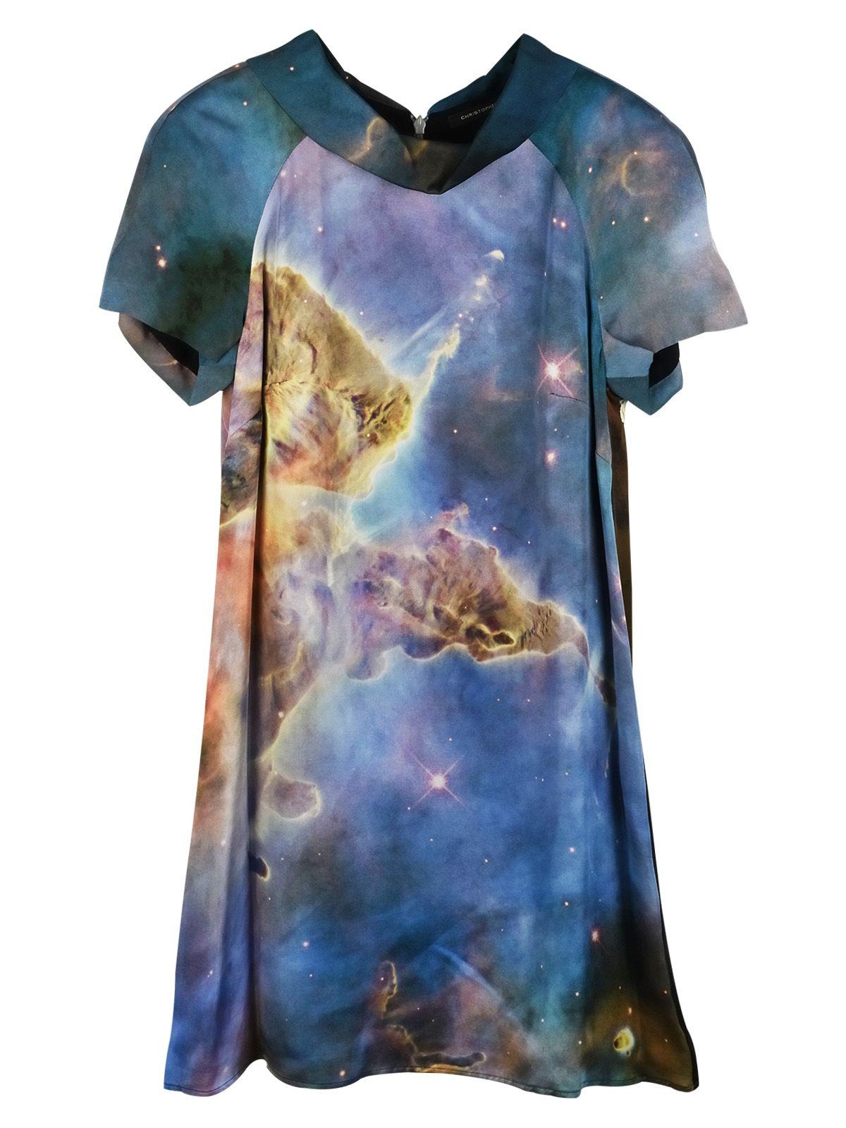 Multicolour nebula print silk swing dress