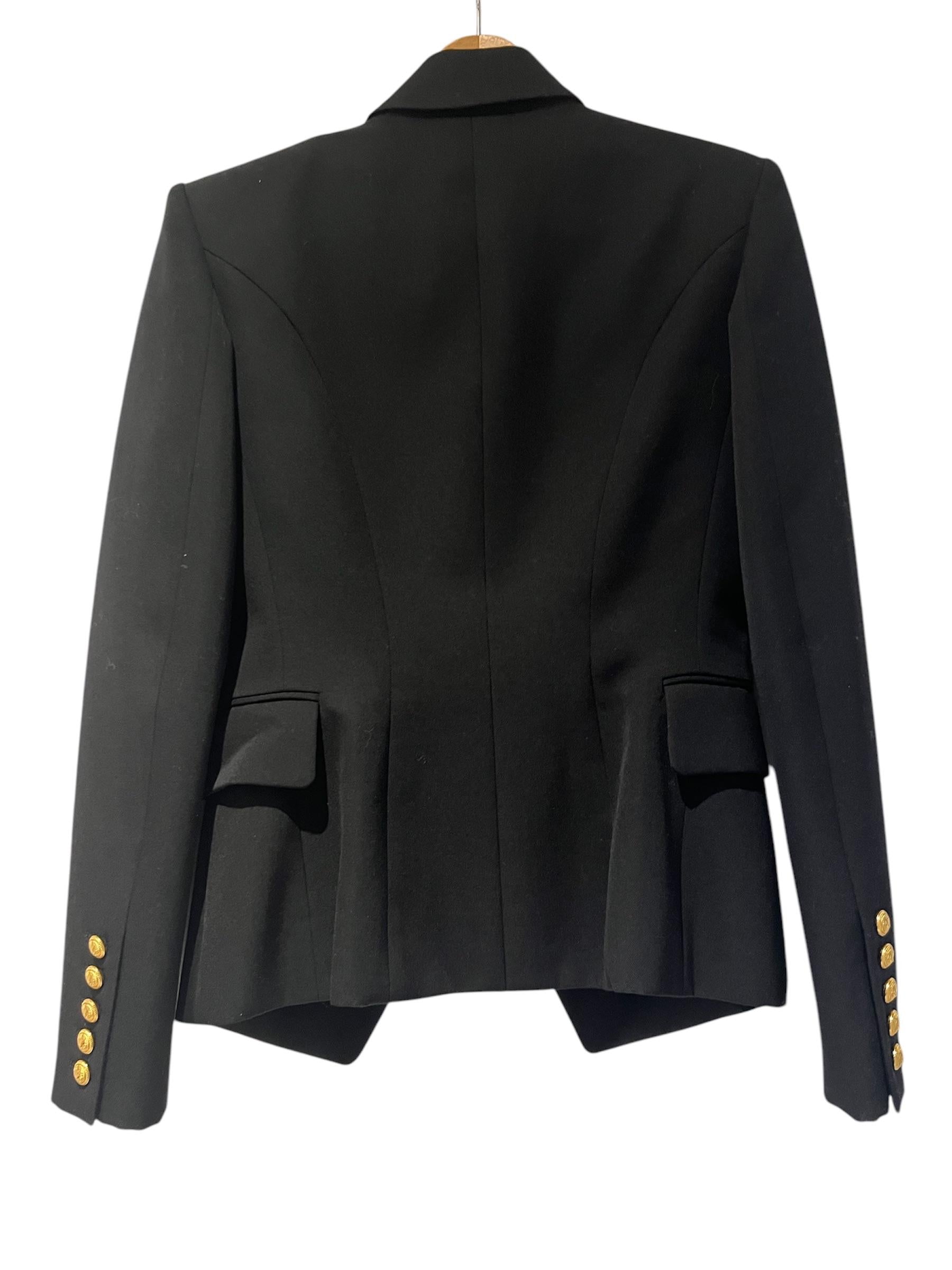 Balmain Black Double Breasted Blazer with Gold Button Detail