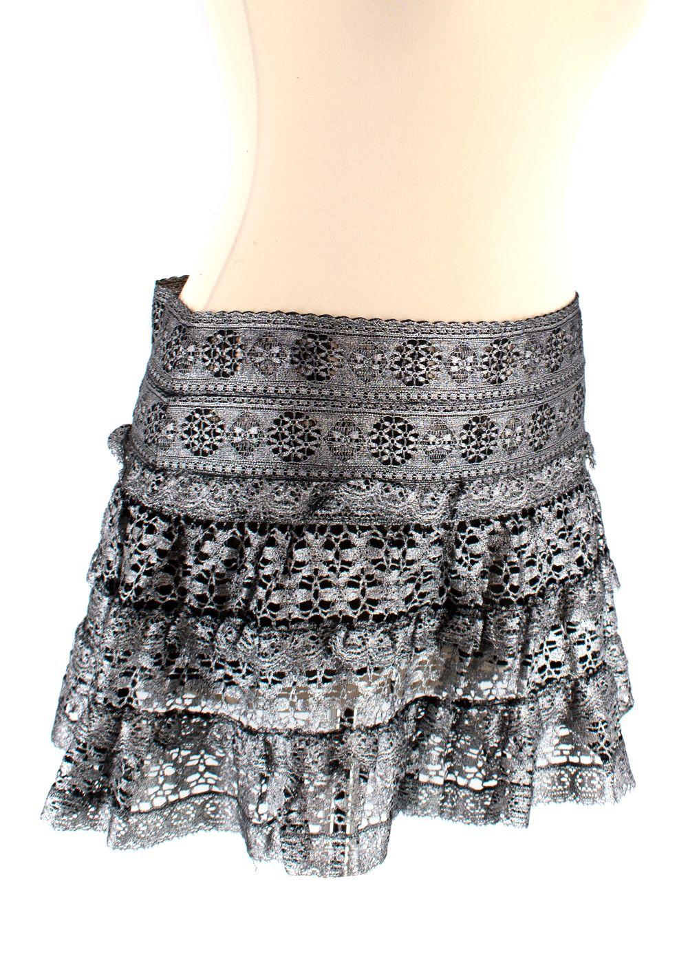 Isabel Marant Silver Crochet Tiered Mini Skirt