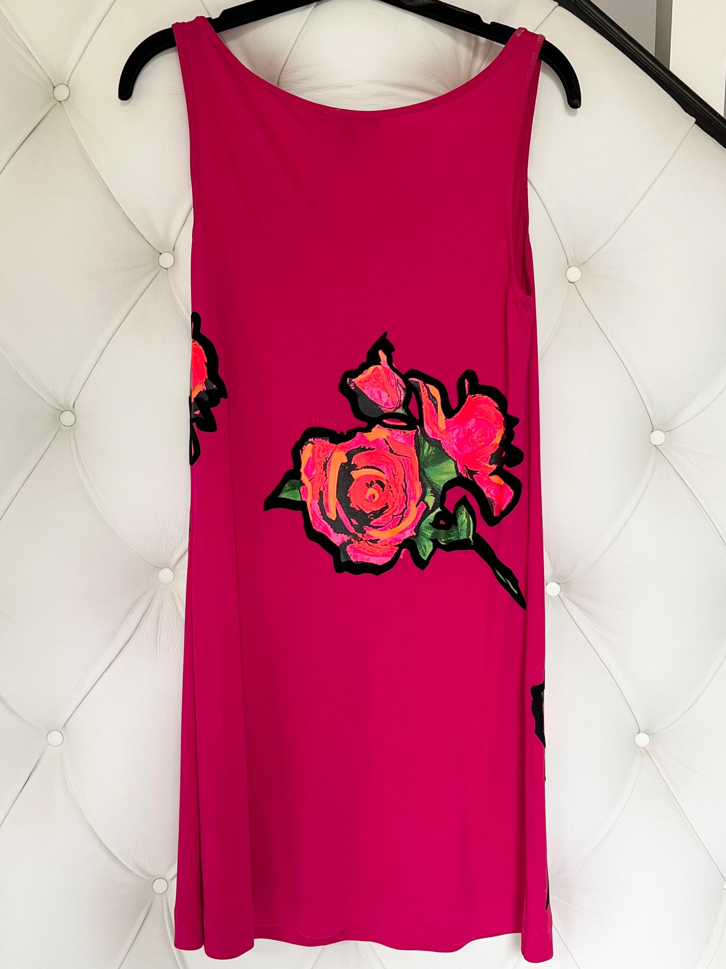 Stephen Sprouse pink cotton jersey rose print mini dress