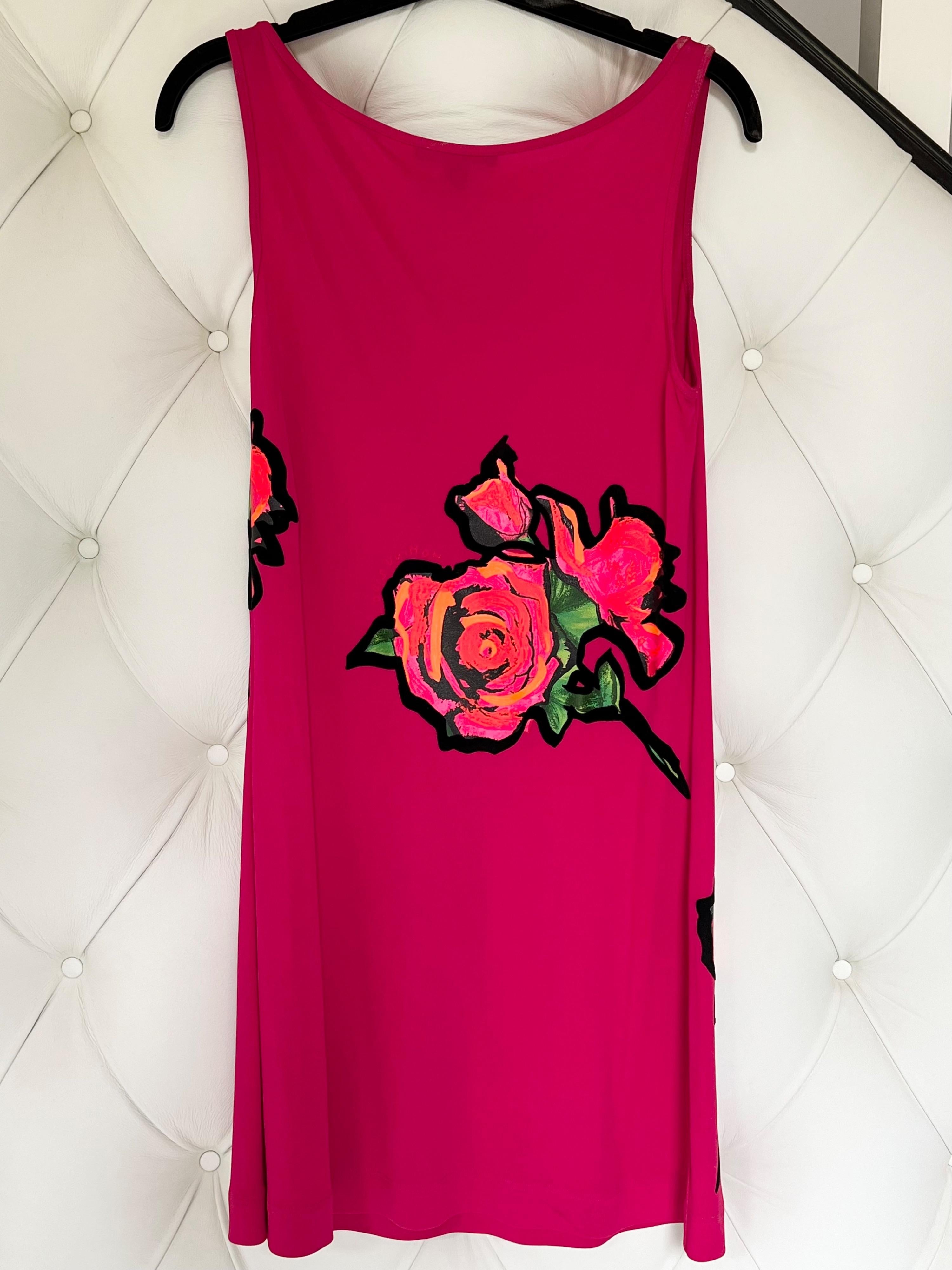 Stephen Sprouse pink cotton jersey rose print mini dress