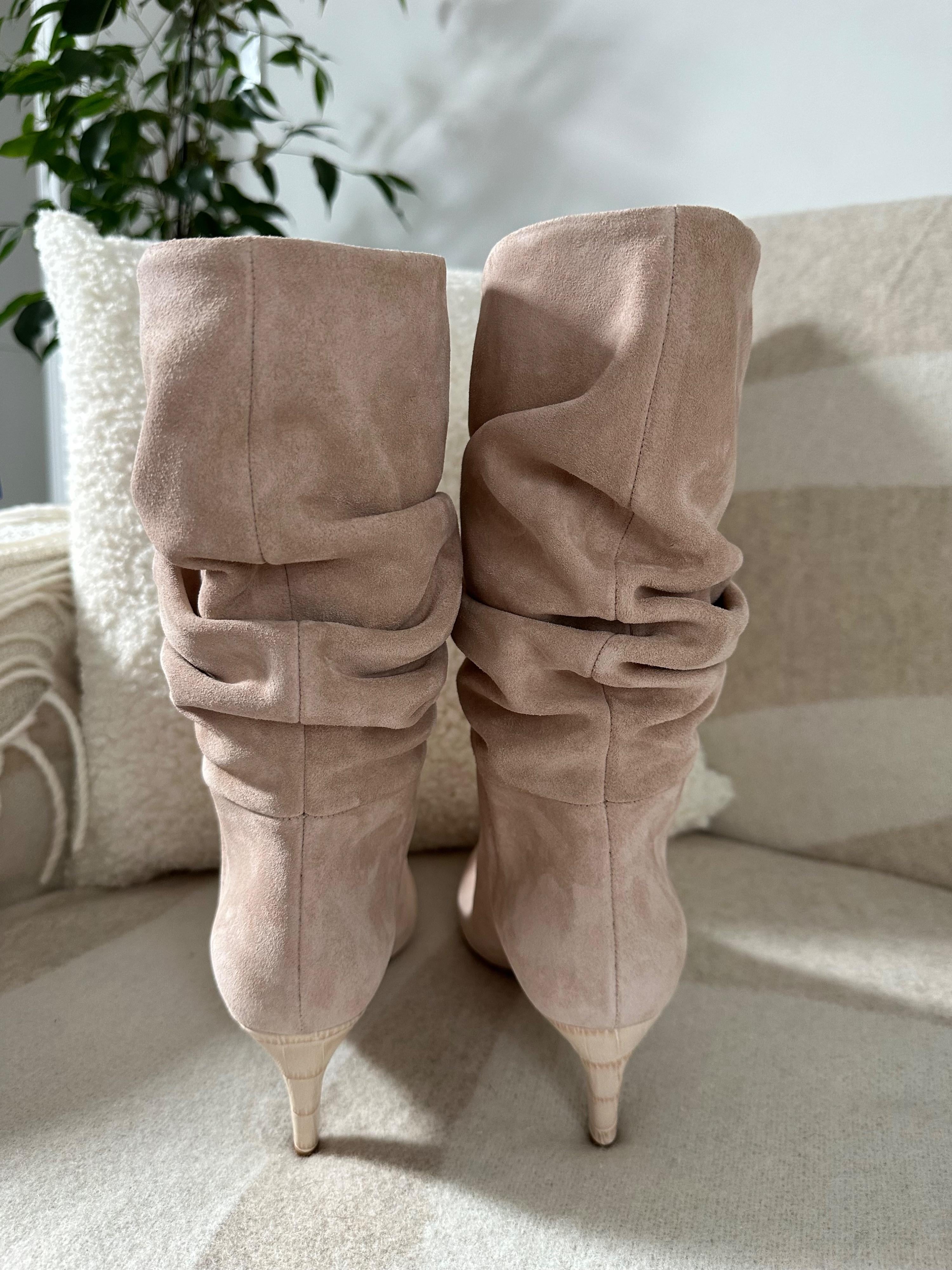 Slouchy Beige Suede Boots