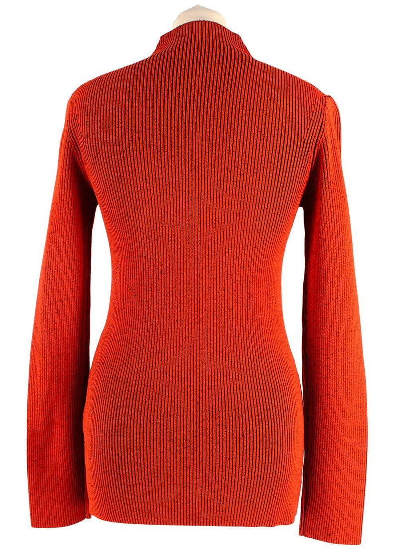 Proenza Orange Ribbed Knit High Neck Top