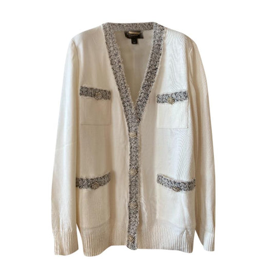 St John Couture Cream Crystal Embellished Cardigan