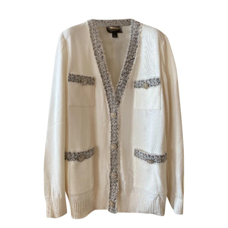 St John Couture Cream Crystal Embellished Cardigan