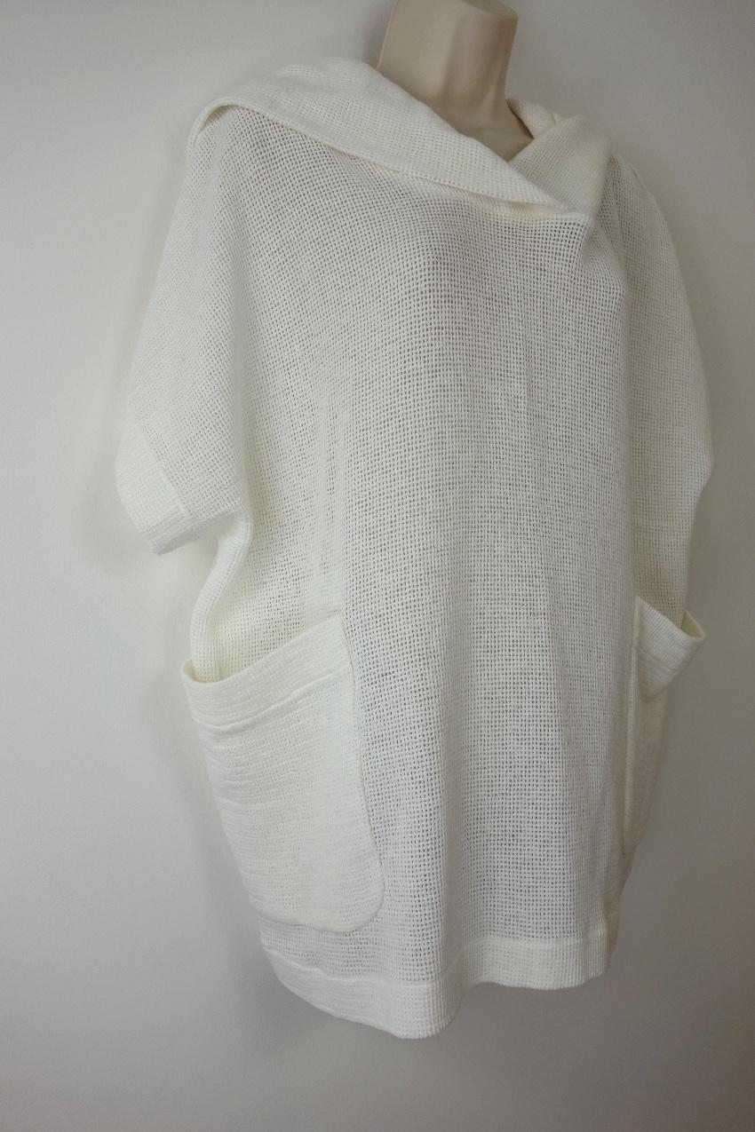 James Perse Ivory Mesh Knit Hooded Top