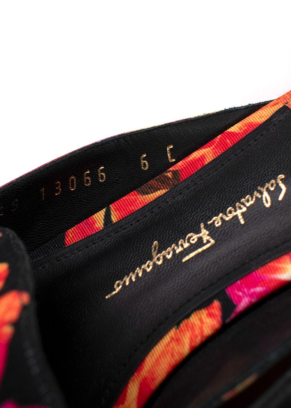Salvatore Ferragamo Red and Black Floral Pointed Mules