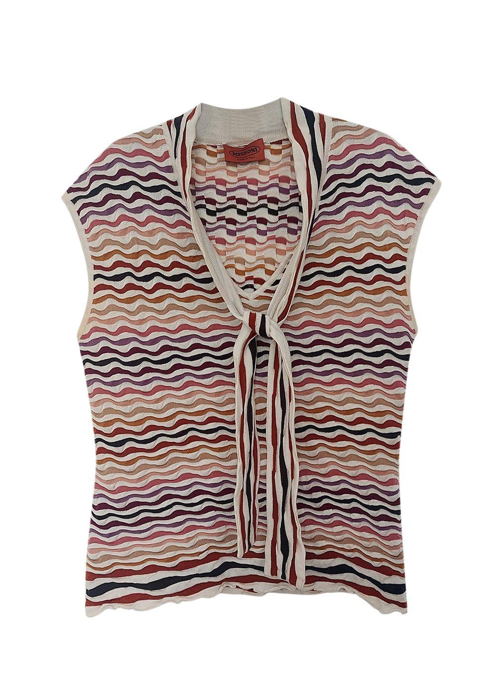 Multicoloured Abstract Knit Tie Blouse
