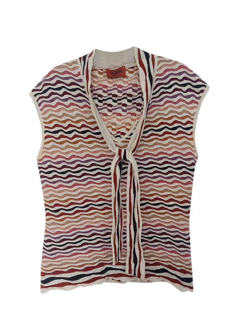 Multicoloured Abstract Knit Tie Blouse