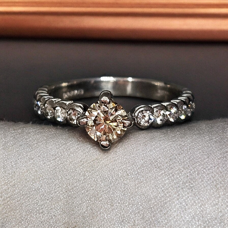 Bespoke Vintage Champagne Diamond Solitaire Ring