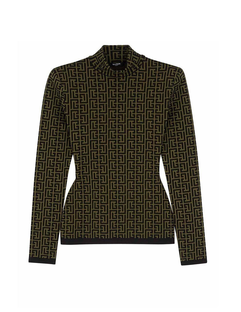 Khaki Monogram Stretch Knit Jumper
