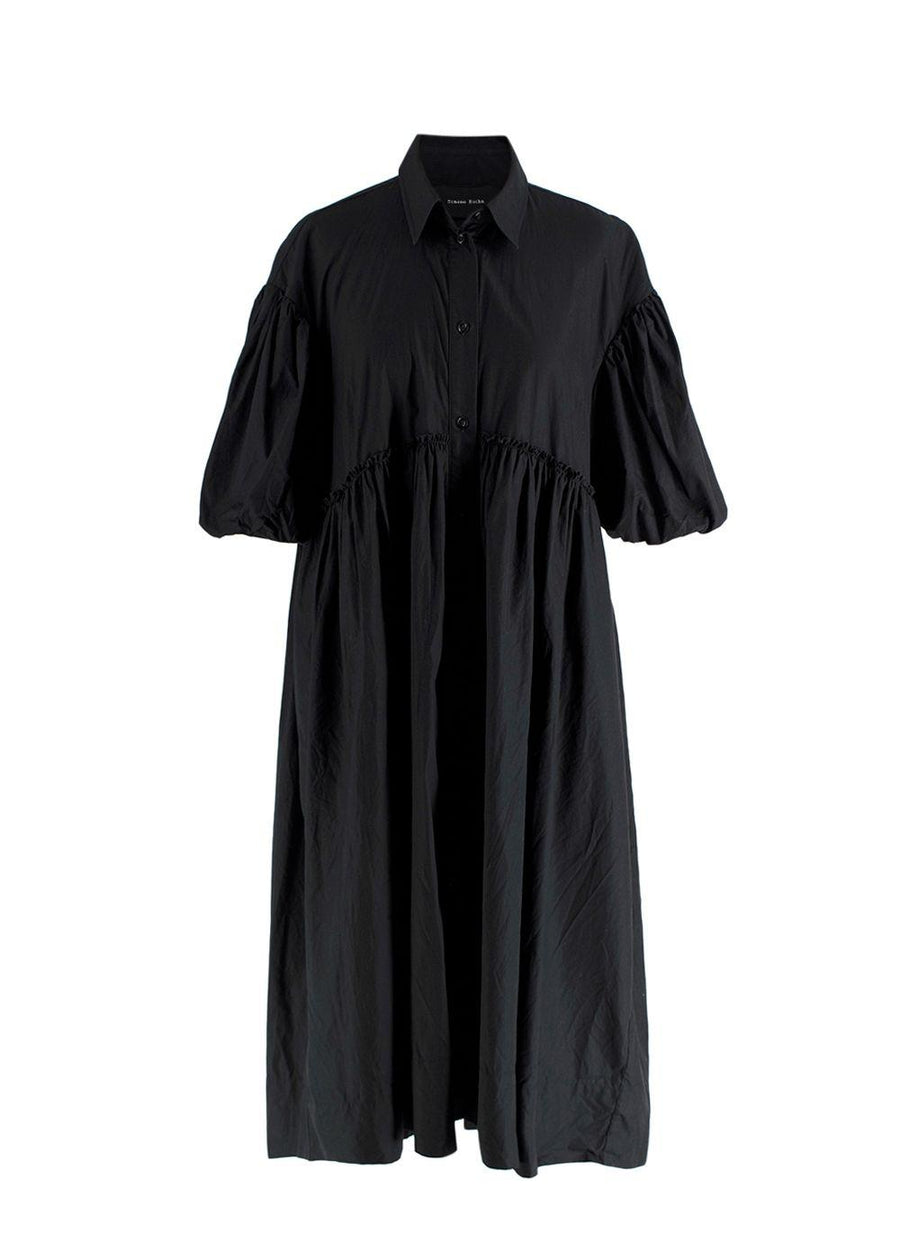Simone Rocha Black Cotton Poplin Midi Dress