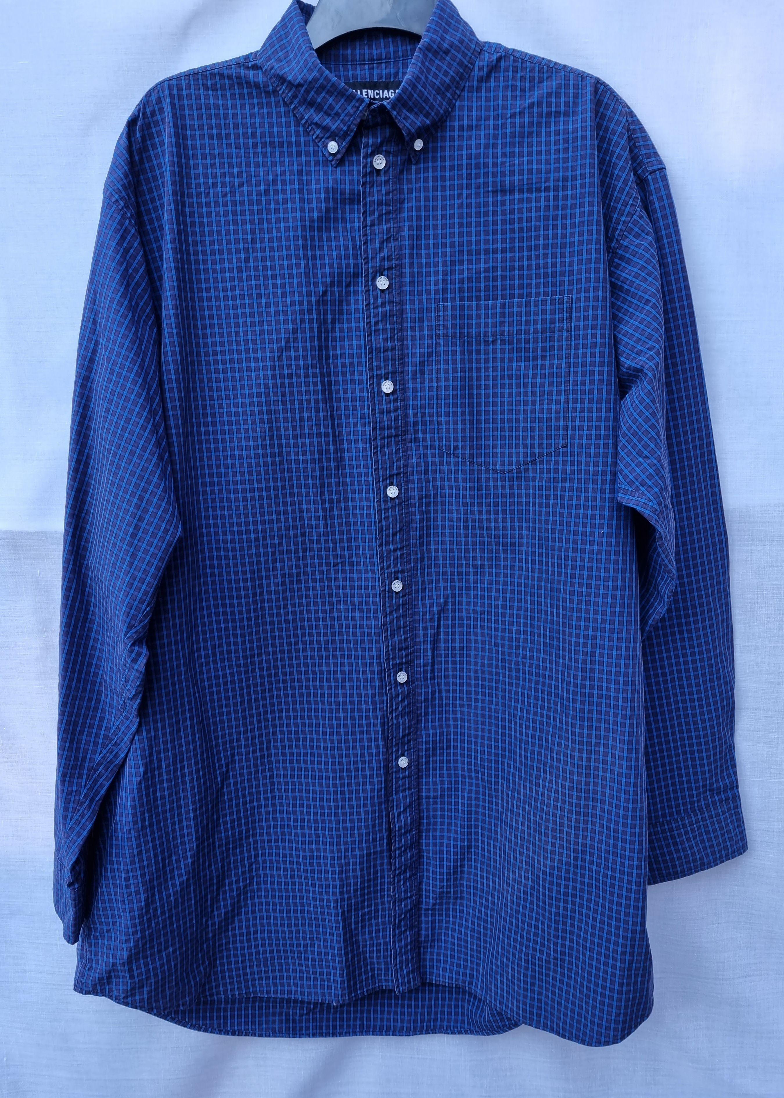 Blue windowpane check cotton oversize shirt