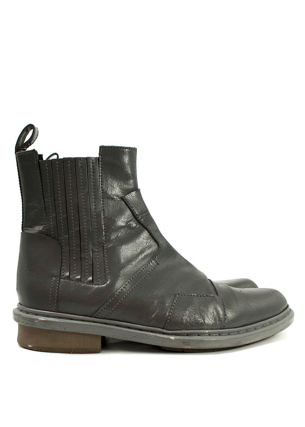 Balenciaga Grey Distressed Leather Chelsea Boots