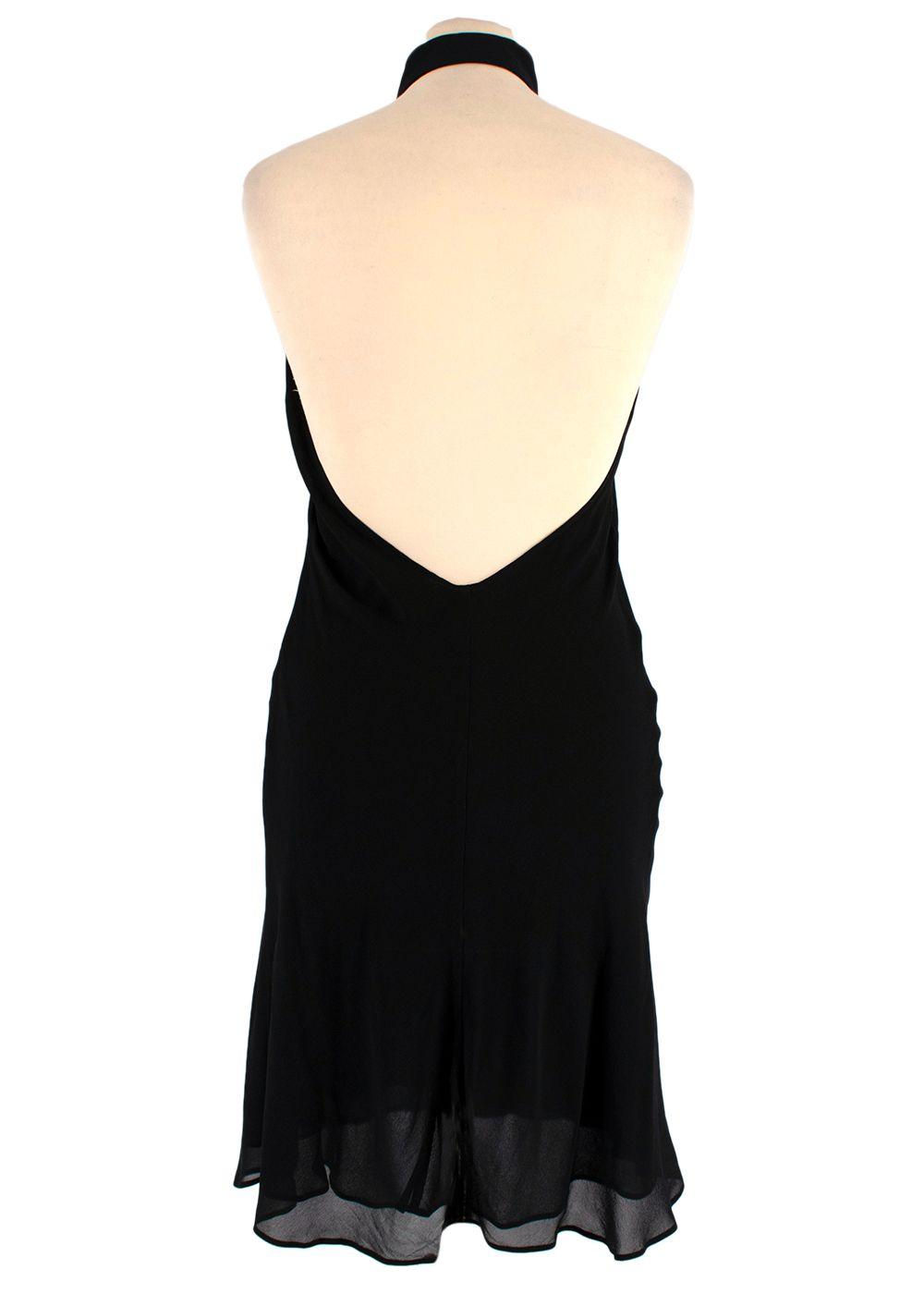Black Ruffled Bib Silk Halterneck Dress