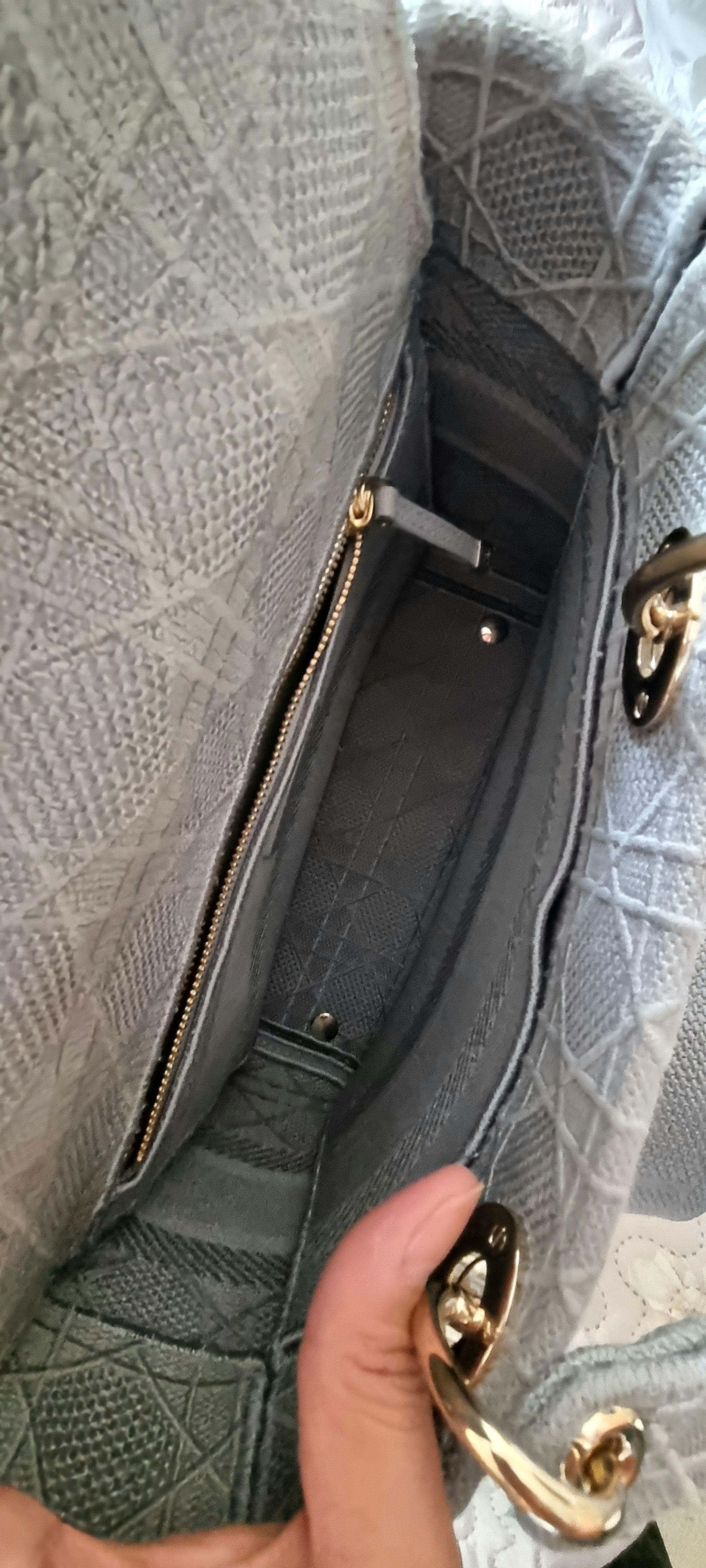 Dior Grey Embroidered Medium Lady D-Lite