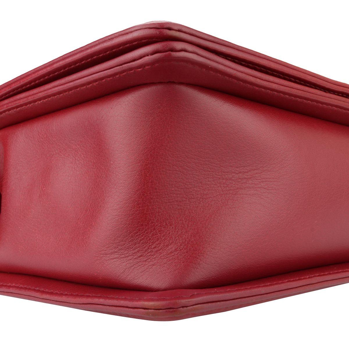 Dark Red Chain-trimmed Chevron Boy Bag