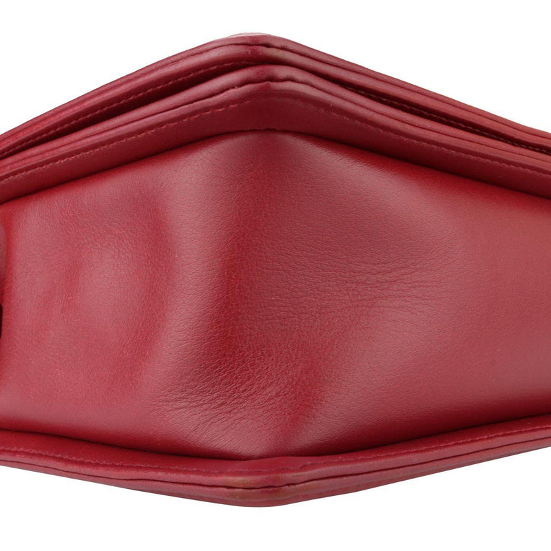 Dark Red Chain-trimmed Chevron Boy Bag