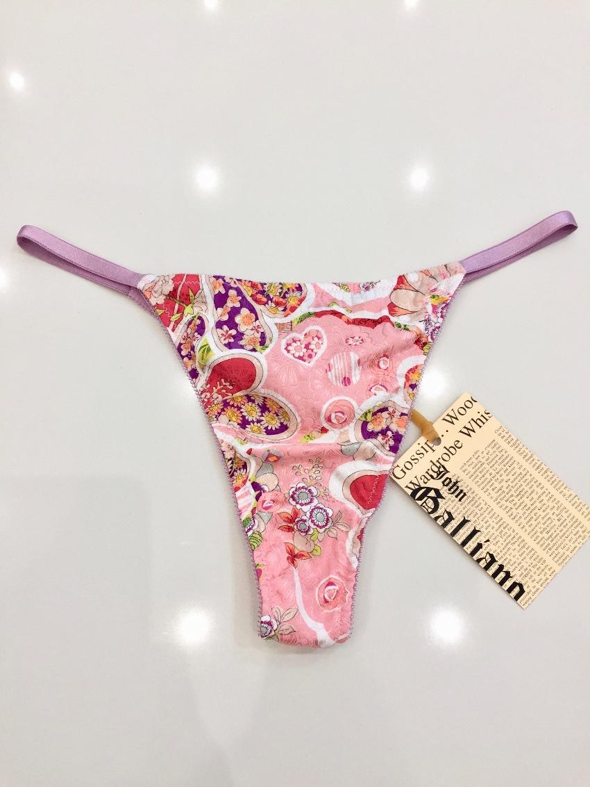 John Galliano Silk Jacquard Flower Power Print Bra & Thong Set