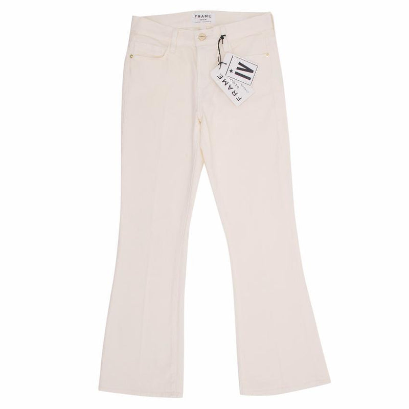 Frame Denim Cream Cropped Flared Jeans