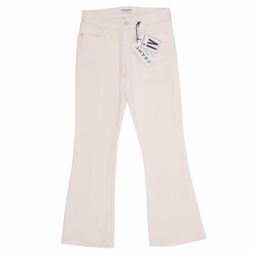 Frame Denim Cream Cropped Flared Jeans