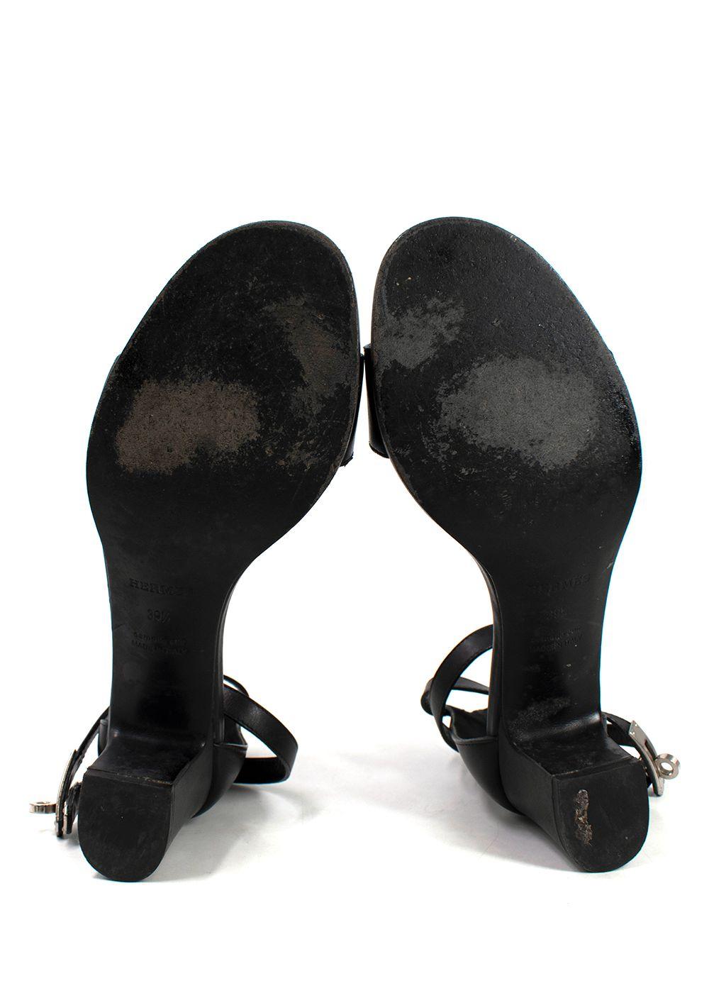 Hermes Black Leather Manege Sandals