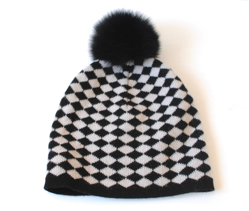 MaxMara Black and White Wool Bobble Hat