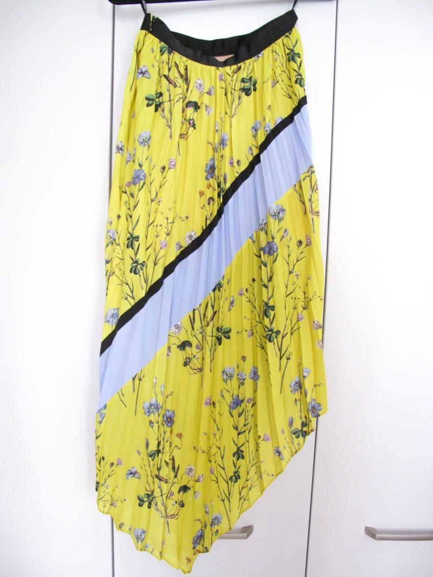 Self Portrait Yellow Asymmetric Pleated Floral Skirt