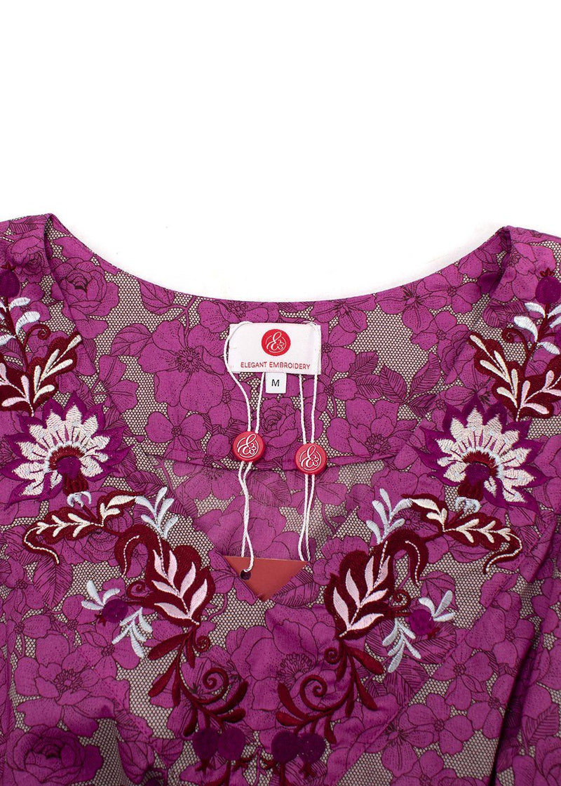 Elegant Embroidery Fuchsia Floral Embroidered Kaftan