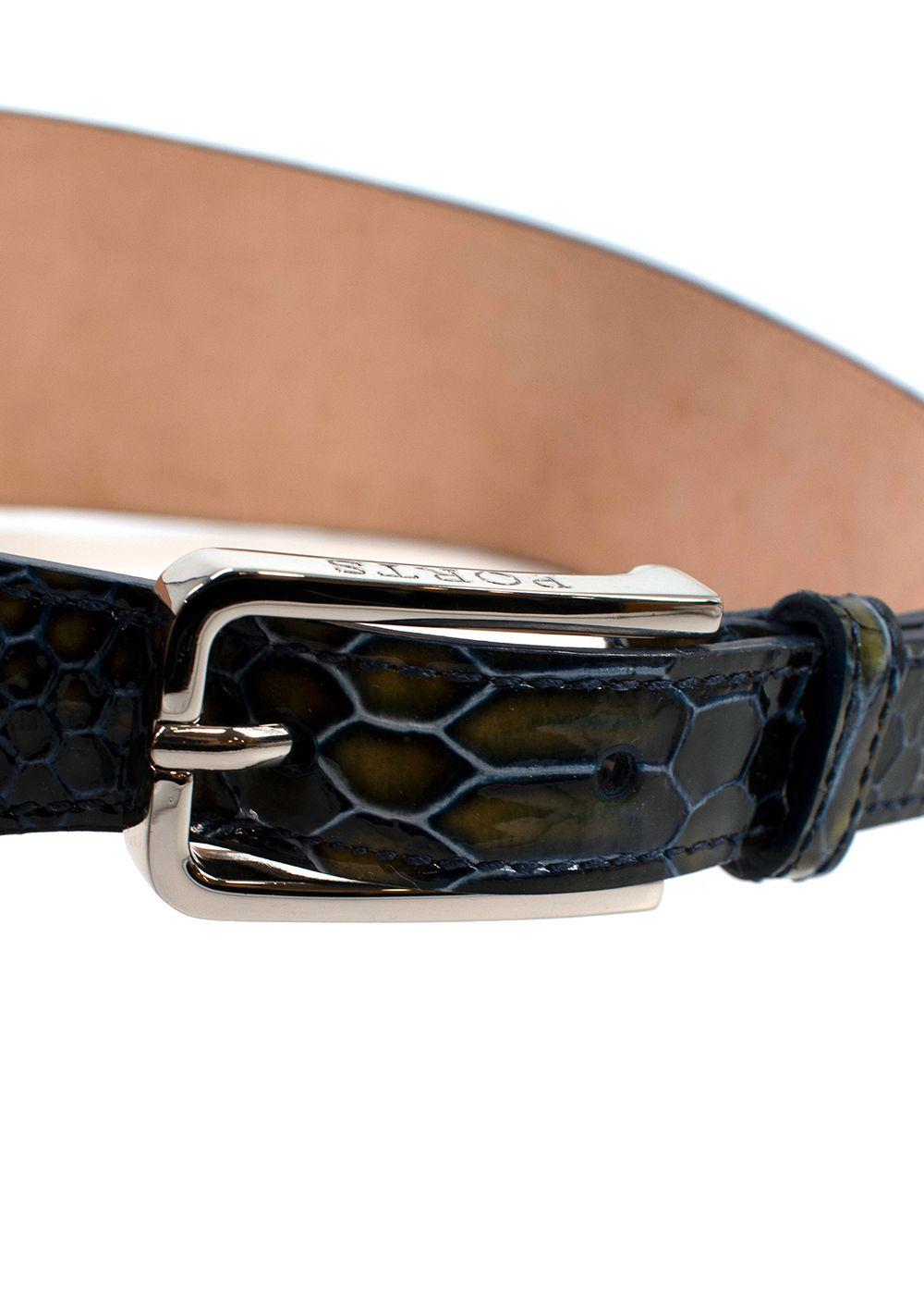 Ports Blue and Green Snakeskin Embossed Leather Waist Belt