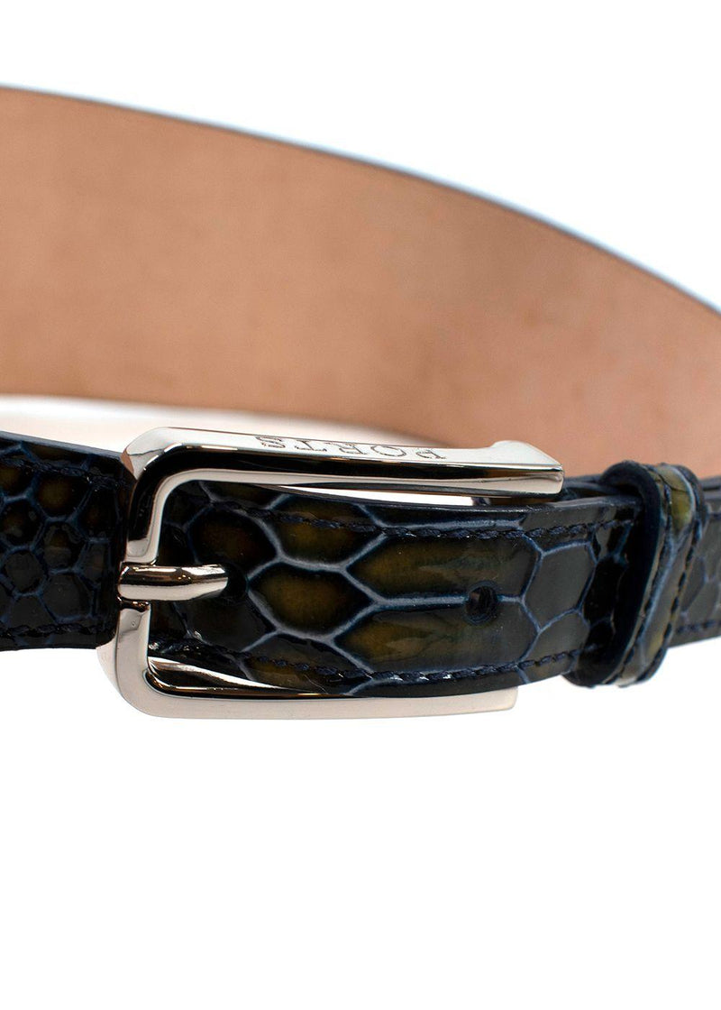 Ports Blue and Green Snakeskin Embossed Leather Waist Belt