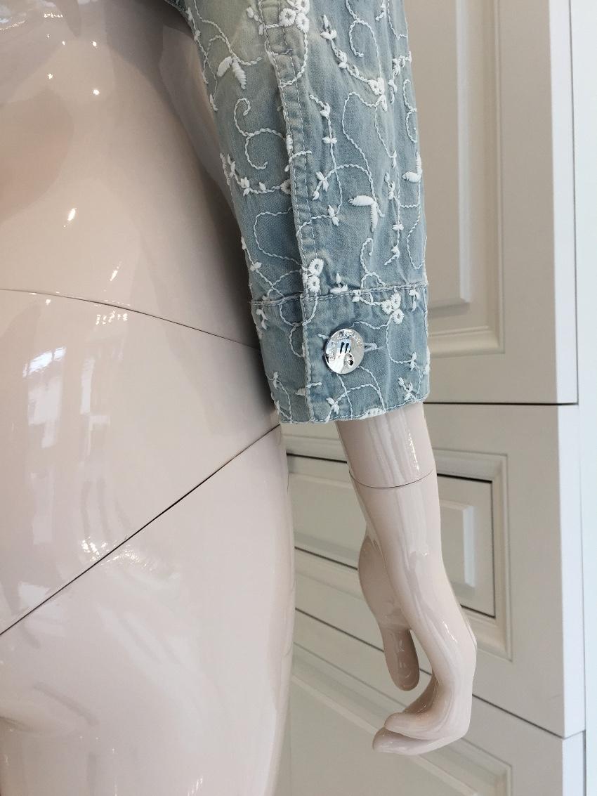 Blumarine Filigree Embroidered Pale Blue Cropped Jacket