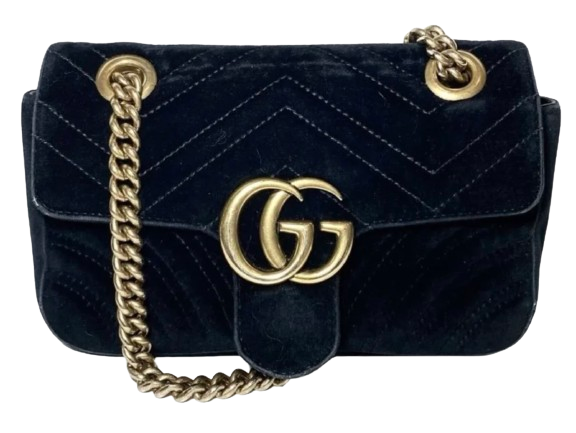 Gucci Black Velvet Marmont Chain Flap Bag