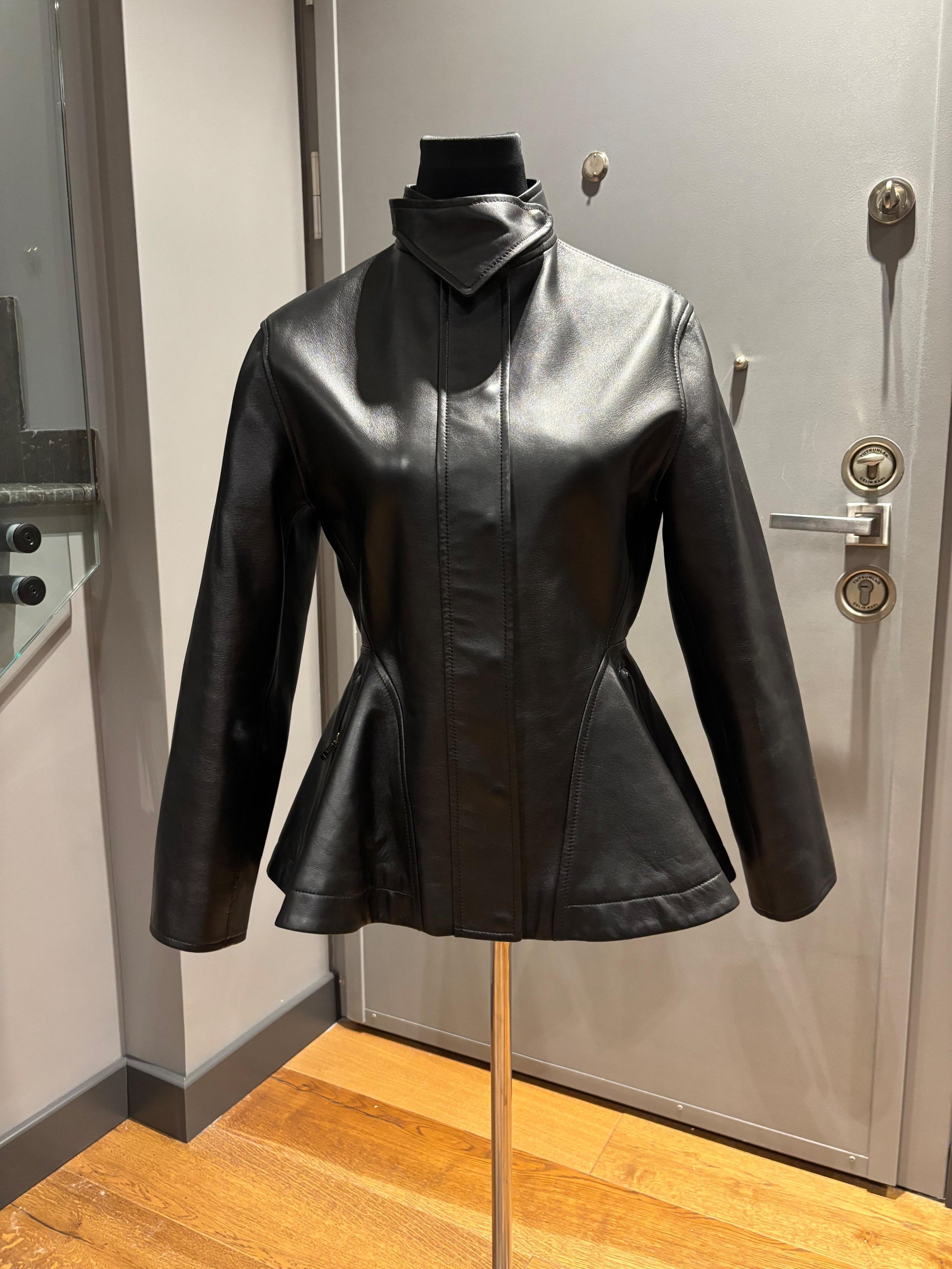Alaia Black Leather Peplum Jacket