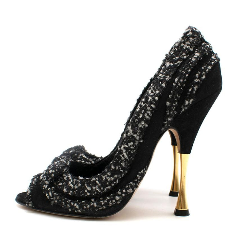 Oscar De La Renta Tweed Peep Toe Pin Heel Pumps