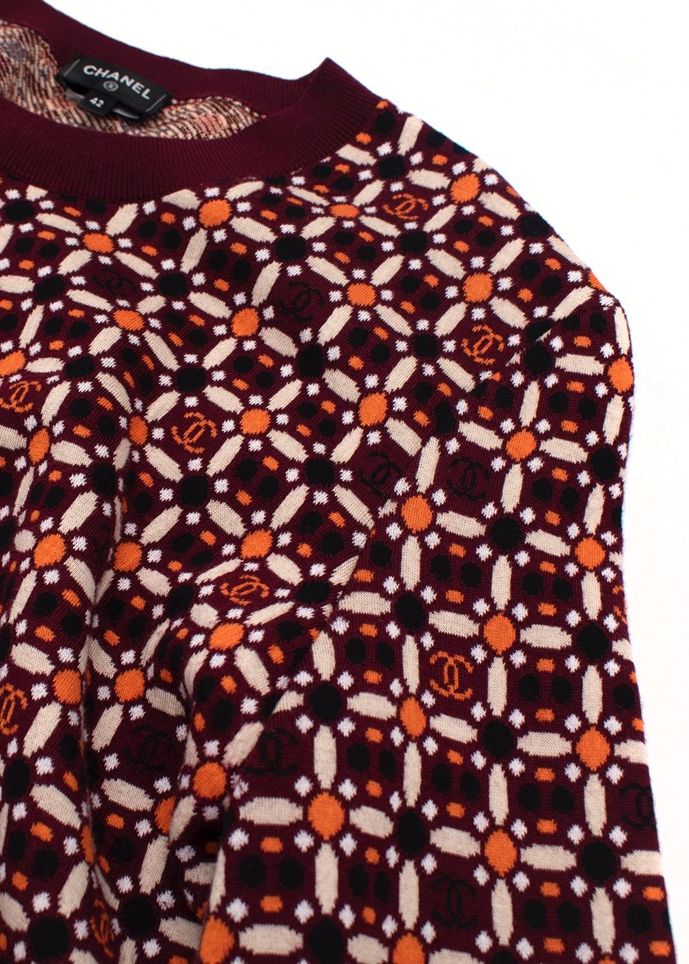 Chanel Burgundy/Orange Floral CC Jumper