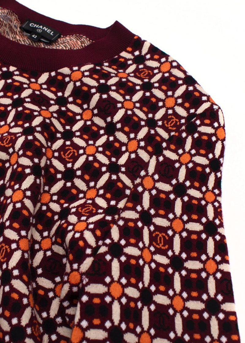 Chanel Burgundy/Orange Floral CC Jumper