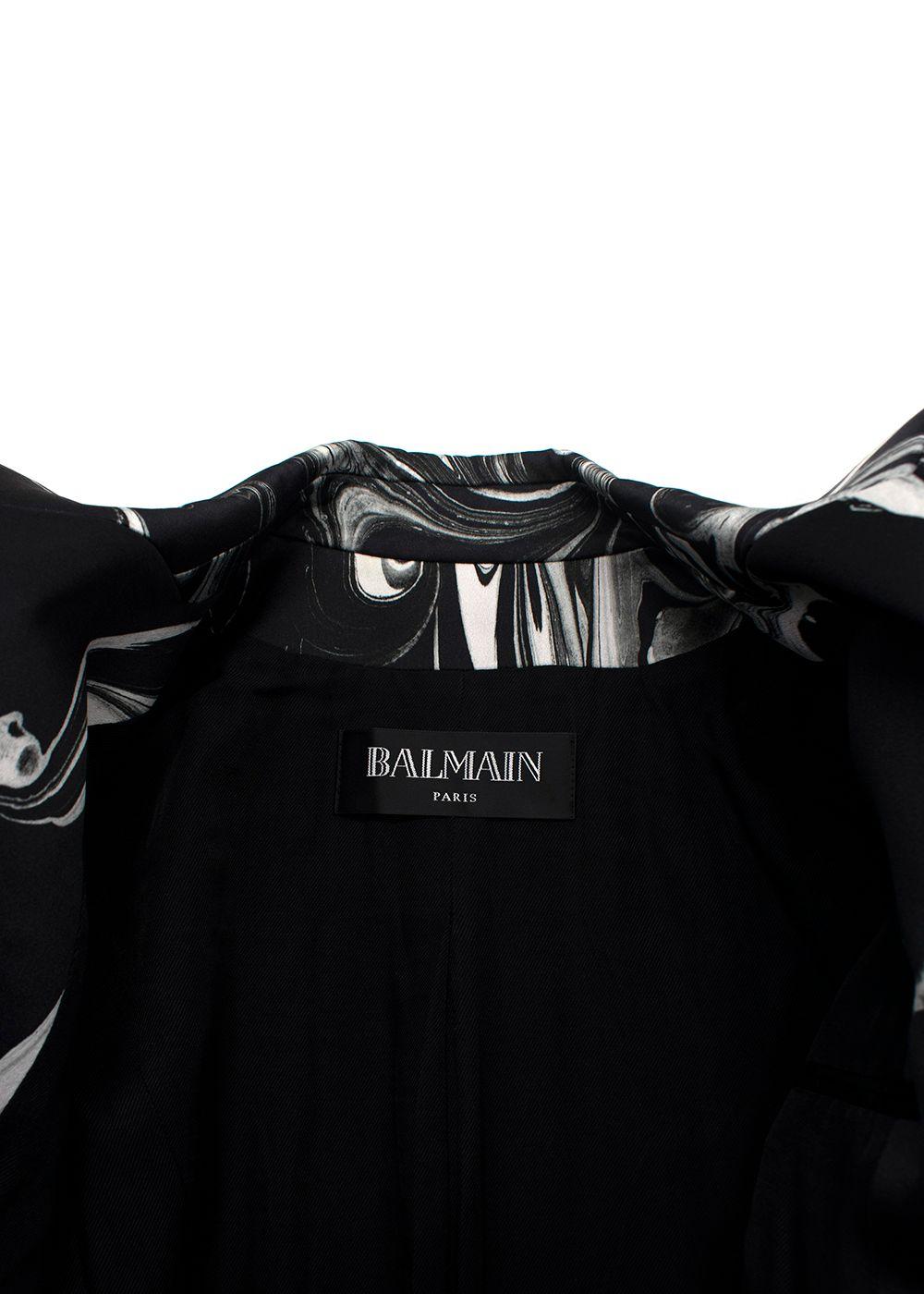 Balmain Black Marble Printed Satin Double Breasted Blazer