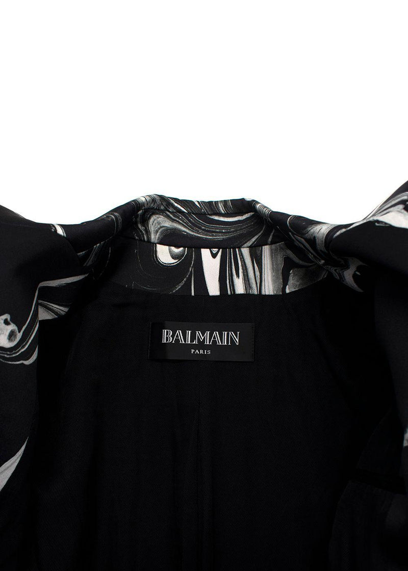Balmain Black Marble Printed Satin Double Breasted Blazer