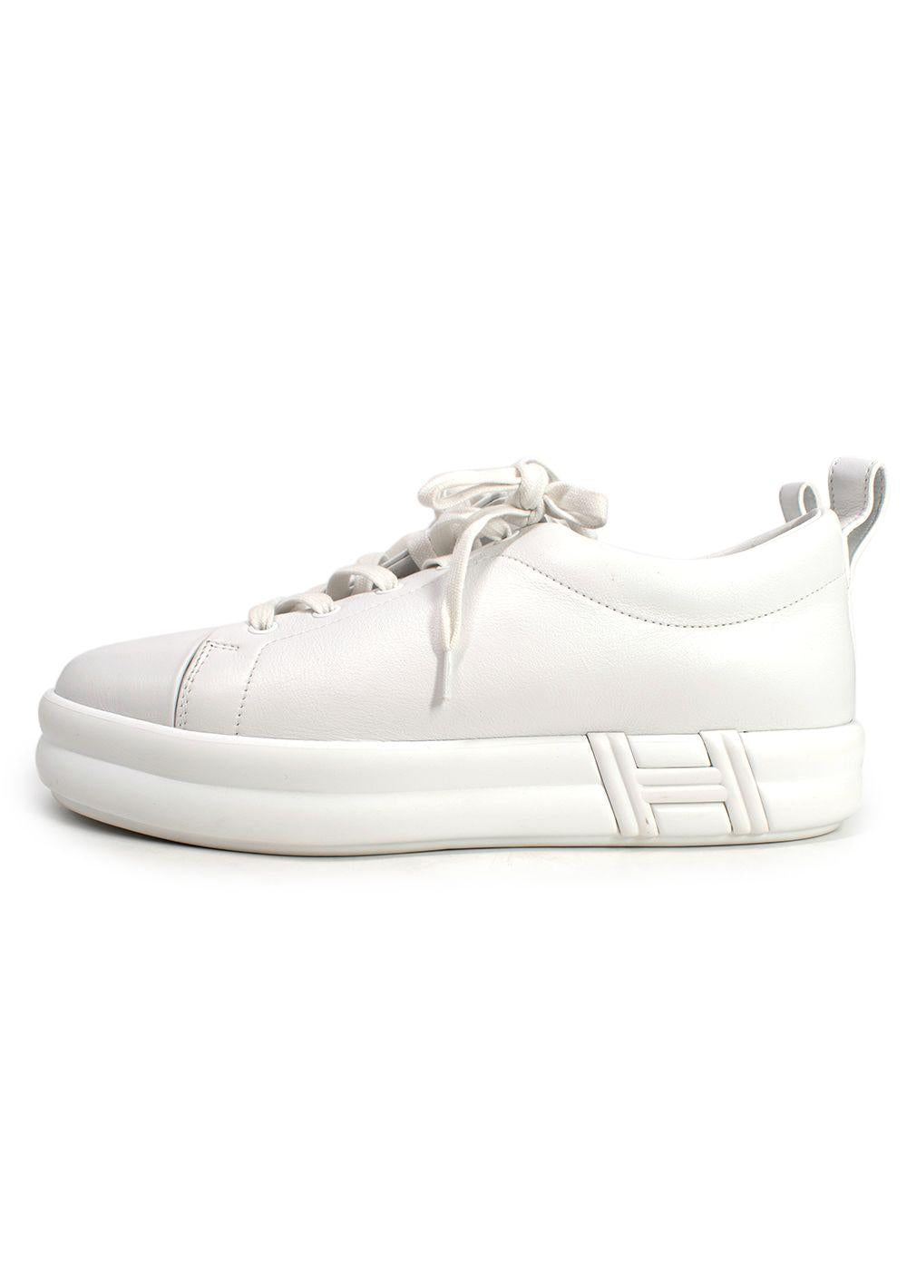 Hermes White Leather Happy  Sneakers
