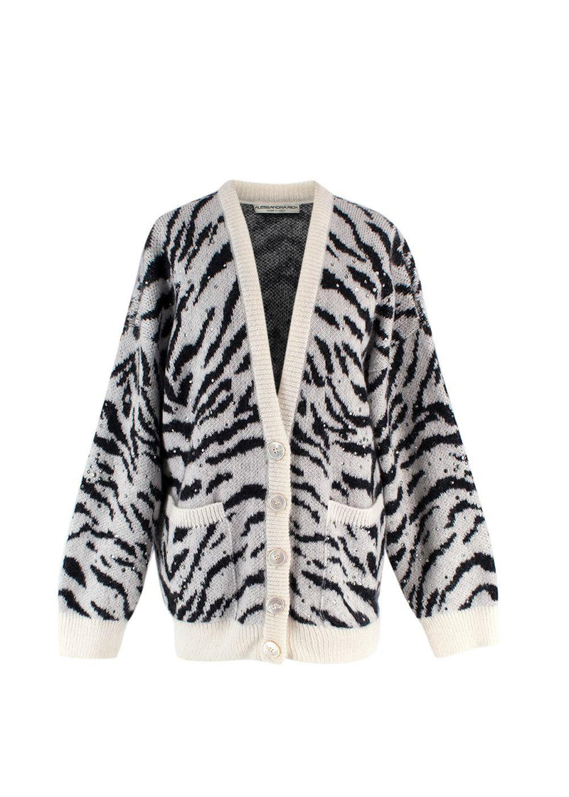 Alessandra Rich Zebra Print Embellished Mohair Cardigan