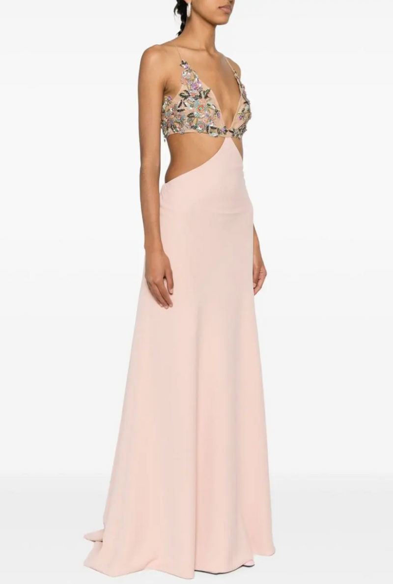 Costarellos  Floral-Appliqué Maxi Dress