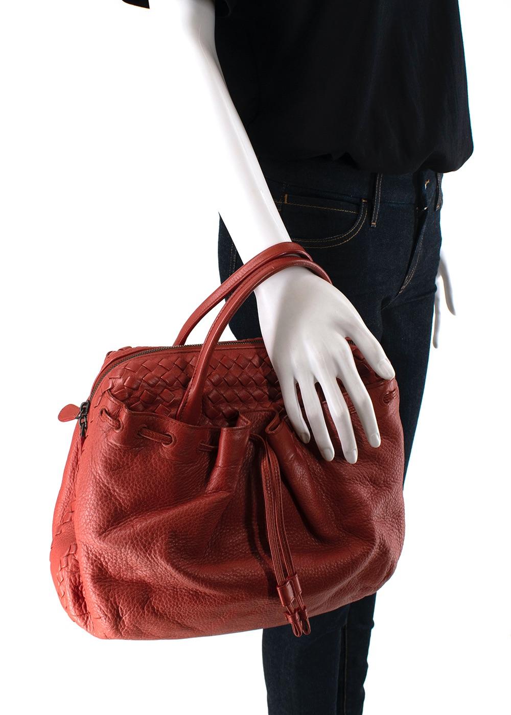 Red Leather Intrecciato Bag