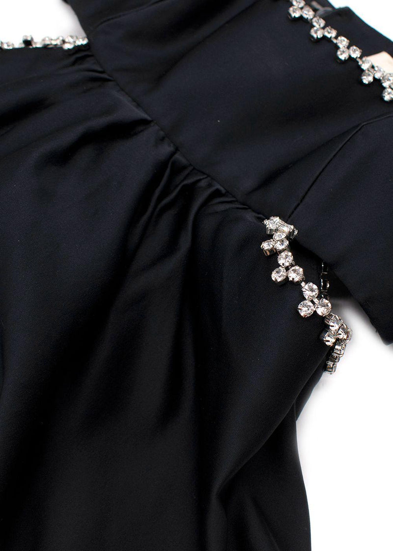 Area Puff-Sleeved Cut-Out Embellished Flared Mini Dress