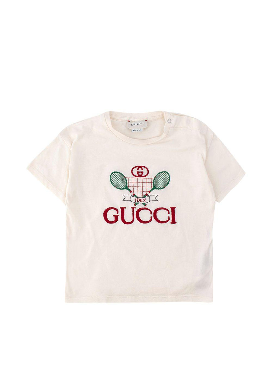 Gucci Cream Tennis Logo T-Shirt 12/18months