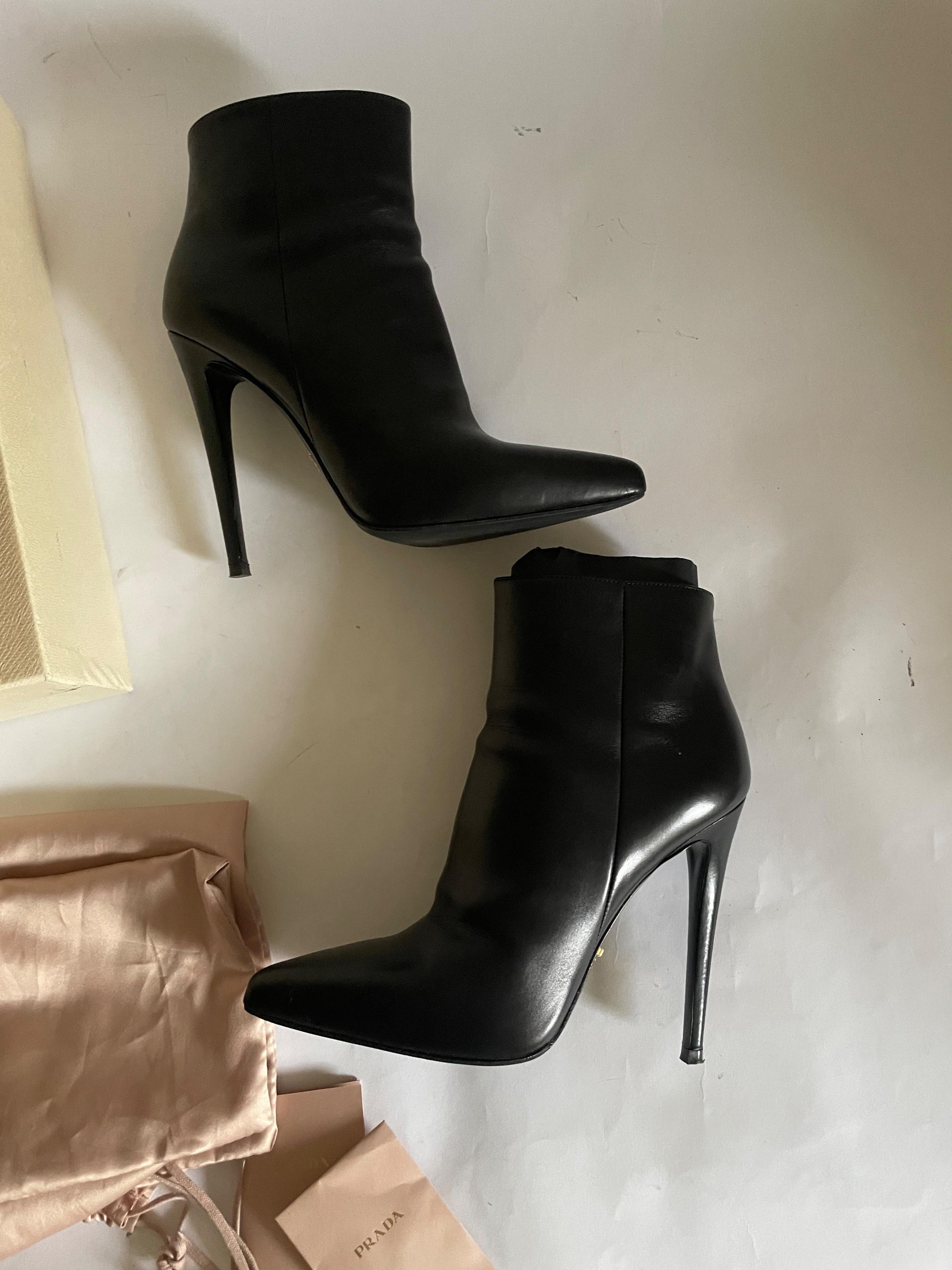 Prada Black Leather Ankle Boots